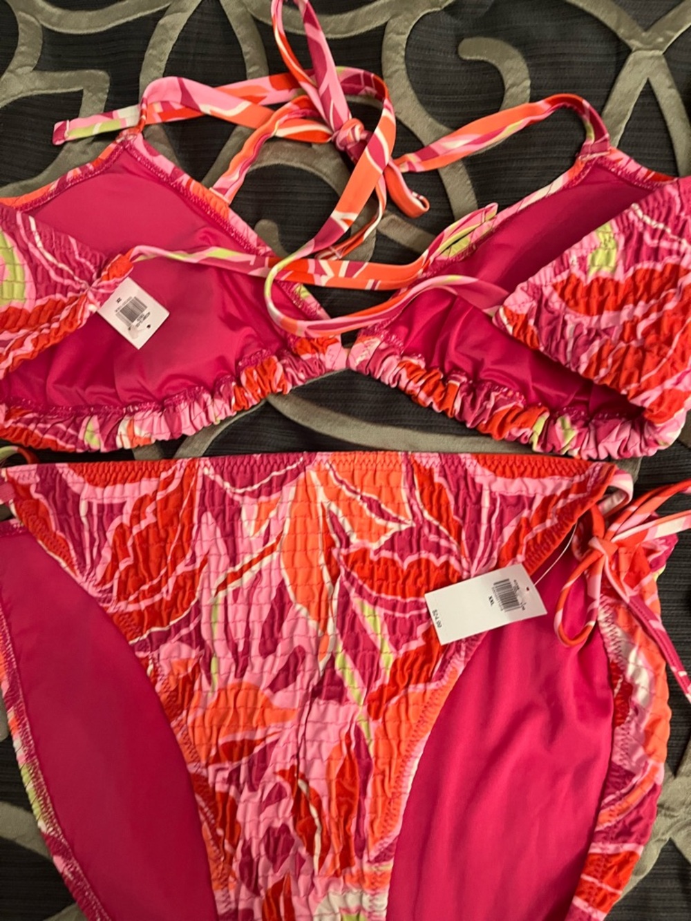 Old Navy 3 Two- Piece Bikini / Pink & Orange Print Tie-Side/ Lavender / Blk& Wht